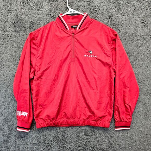 Malbon Golf Pullover PGA Tour 2K Mens Size Medium Red 1/4 Zip Windbreaker Jacket - Picture 1 of 10